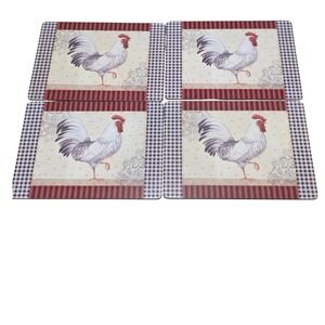 Pimpernel Country Rooster Placemats Set of 4 Cork Back Gingham Print Red Black